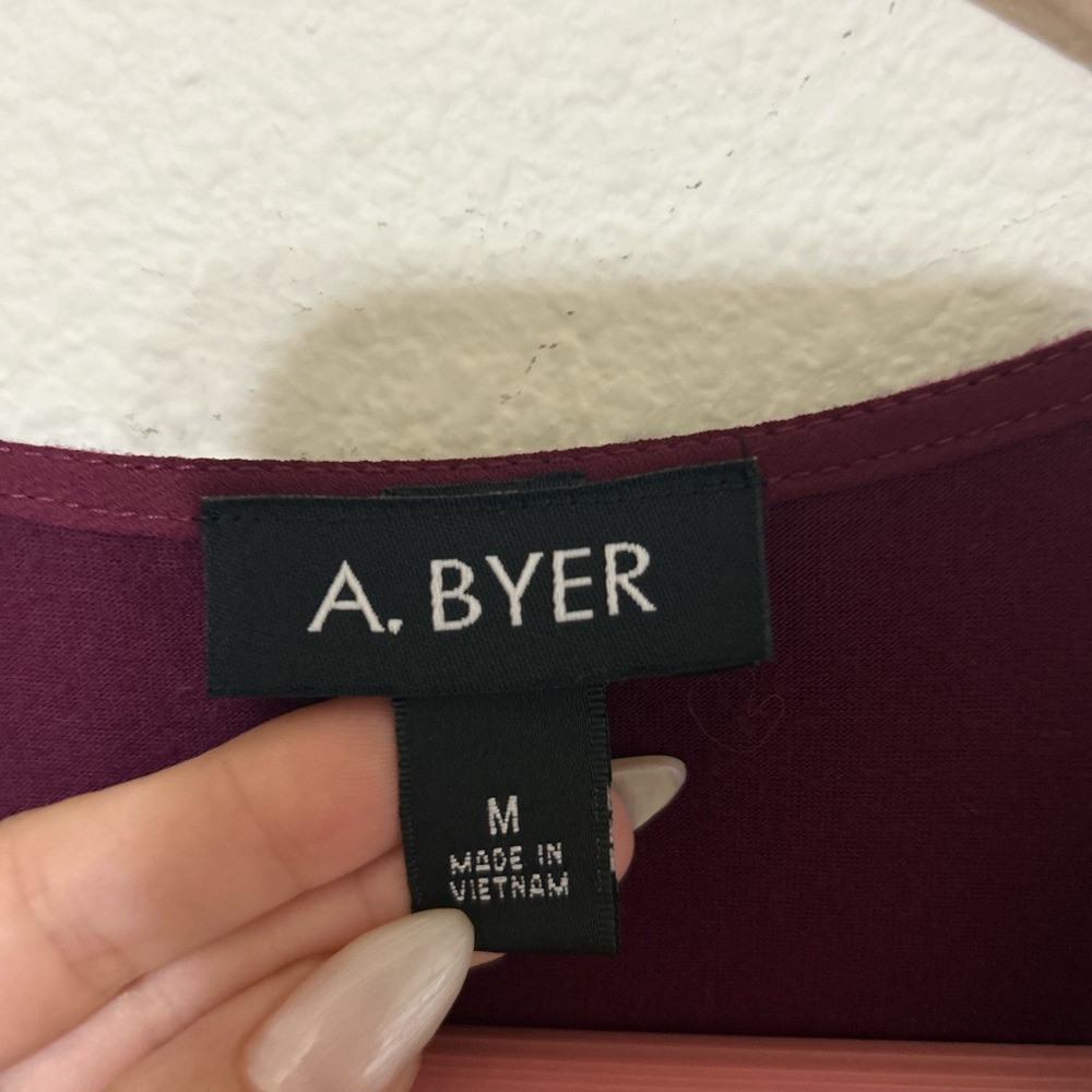 A. Byer Burgundy Front Tie Button Up Blouse Size M - Picture 2 of 7